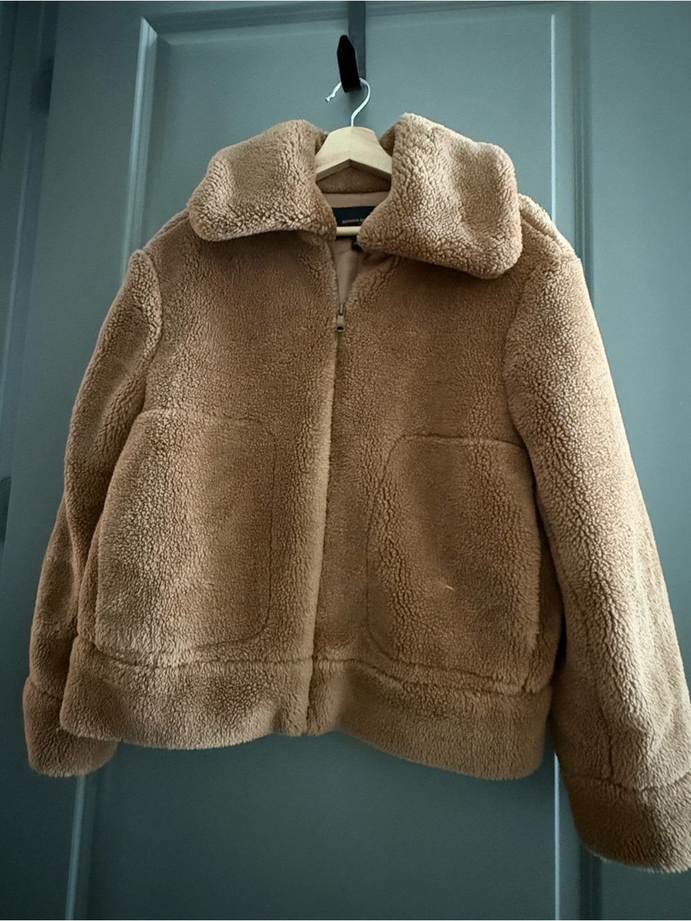 Banana Republic Plush Faux Shearling Puffer Jacket in Camel Brown